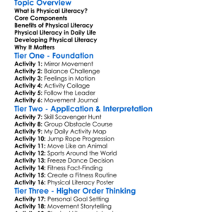 Understanding Physical Literacy Worksheet Activity Booklet