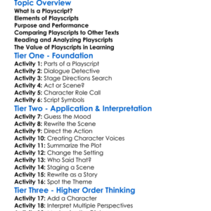 Understanding Playscripts Worksheet Activity Booklet