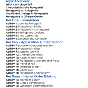 Understanding Protagonists Worksheet Activity Booklet