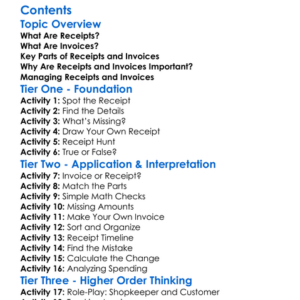 Understanding Receipts And Invoices Worksheet Activity Booklet
