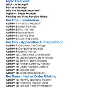 Understanding Receipts Worksheet Activity Booklet