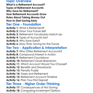 Understanding Retirement Accounts Worksheet Activity Booklet