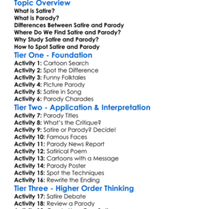 Understanding Satire And Parody Worksheet Activity Booklet