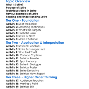Understanding Satire Worksheet Activity Booklet