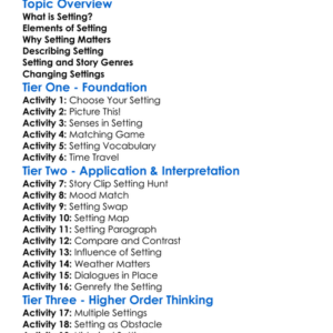 Understanding Setting Worksheet Activity Booklet
