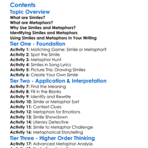 Understanding Similes And Metaphors Worksheet Activity Booklet