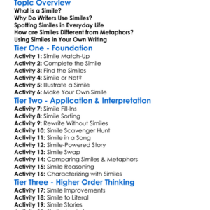 Understanding Similes Worksheet Activity Booklet