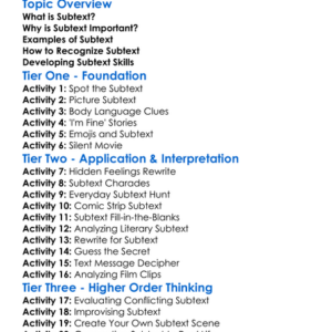 Understanding Subtext Worksheet Activity Booklet