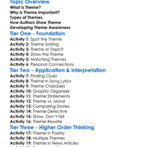 Understanding Theme Worksheet Activity Booklet