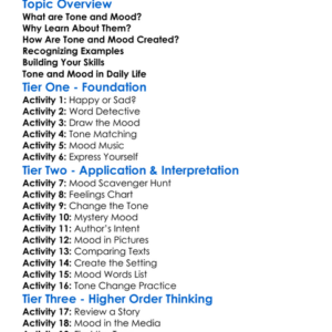 Understanding Tone And Mood Worksheet Activity Booklet