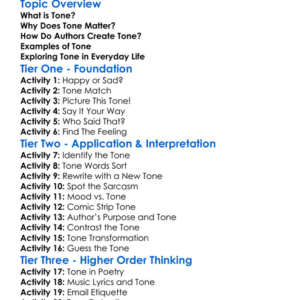 Understanding Tone Worksheet Activity Booklet