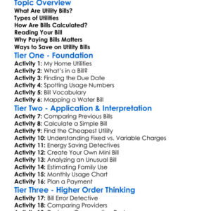 Understanding Utility Bills Worksheet Activity Booklet