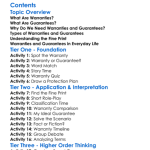 Understanding Warranties And Guarantees Worksheet Activity Booklet