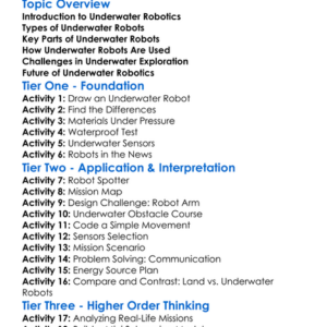 Underwater Robotics Worksheet Activity Booklet