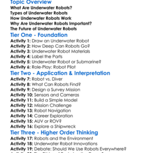 Underwater Robots Worksheet Activity Booklet
