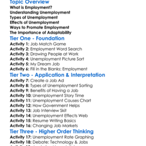 Unemployment And Employment Worksheet Activity Booklet