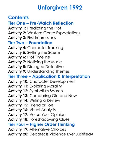 Unforgiven 1992 Worksheet Activity Booklet