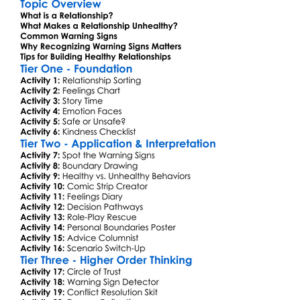 Unhealthy Relationship Warning Signs Worksheet Activity Booklet