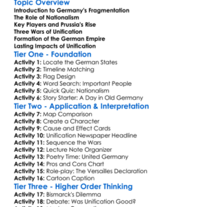 Unification Of Germany Worksheet Activity Booklet