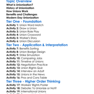 Unionization Worksheet Activity Booklet