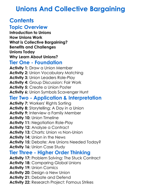 Unions And Collective Bargaining Worksheet Activity Booklet
