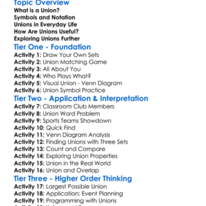 Unions Worksheet Activity Booklet