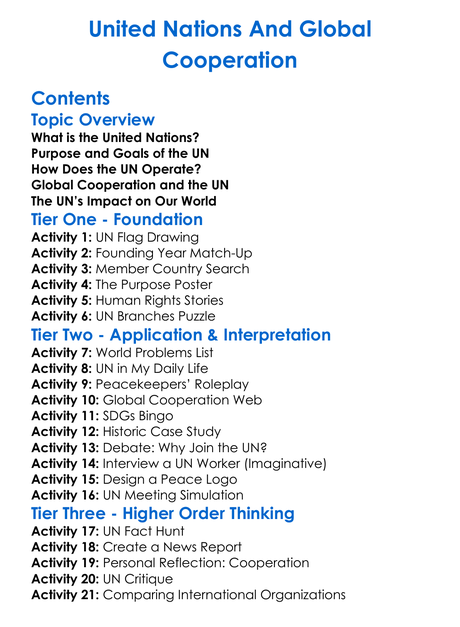 United Nations And Global Cooperation Worksheet Activity Booklet