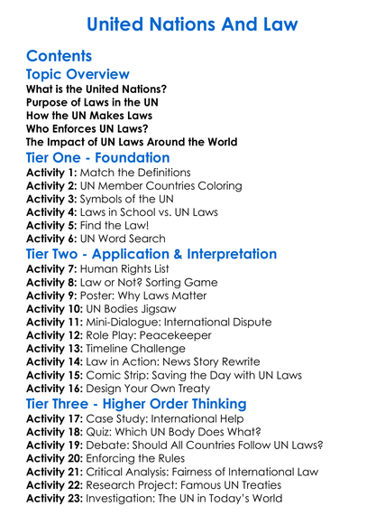 United Nations And Law Worksheet Activity Booklet