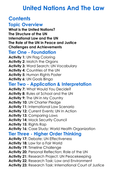 United Nations And The Law Worksheet Activity Booklet