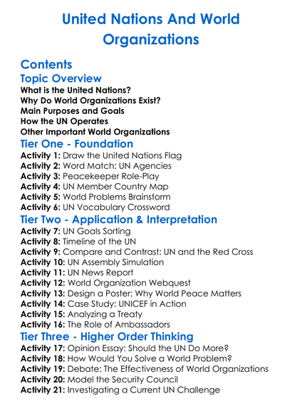 United Nations And World Organizations Worksheet Activity Booklet