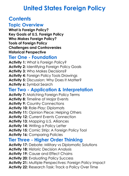 United States Foreign Policy Worksheet Activity Booklet
