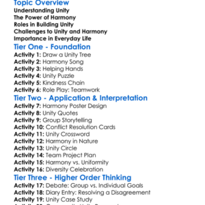 Unity And Harmony Worksheet Activity Booklet