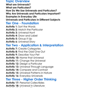 Universal And Particular Worksheet Activity Booklet