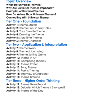 Universal Themes Worksheet Activity Booklet
