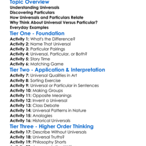 Universal Versus Particular Worksheet Activity Booklet