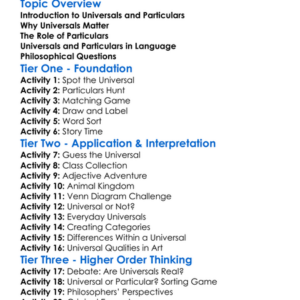 Universals And Particulars Worksheet Activity Booklet