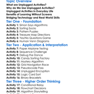 Unplugged Activities Worksheet Activity Booklet