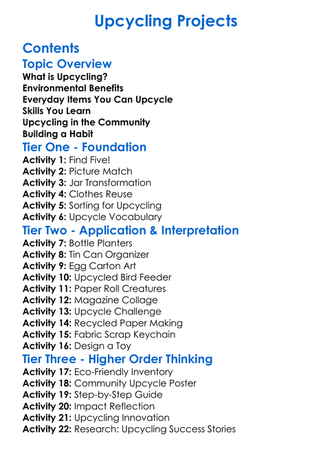 Upcycling Projects Worksheet Activity Booklet