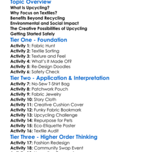 Upcycling Textiles Worksheet Activity Booklet