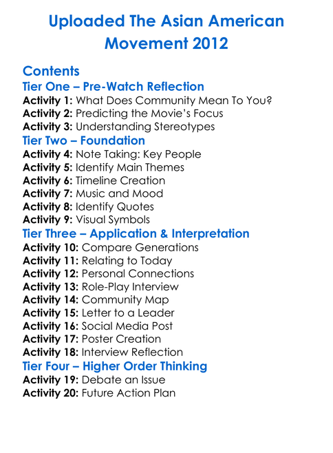 Uploaded The Asian American Movement 2012 Worksheet Activity Booklet