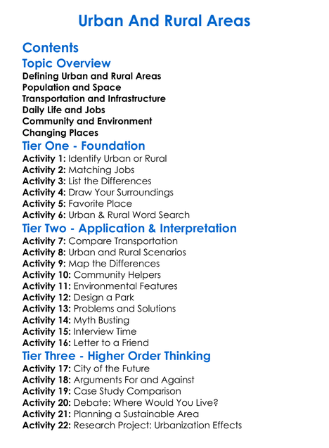Urban And Rural Areas Worksheet Activity Booklet