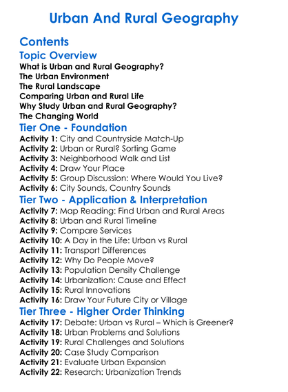 Urban And Rural Geography Worksheet Activity Booklet