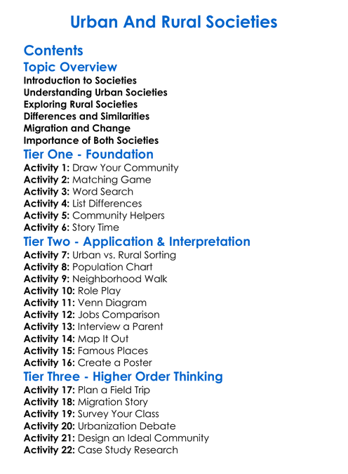 Urban And Rural Societies Worksheet Activity Booklet