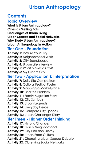 Urban Anthropology Worksheet Activity Booklet