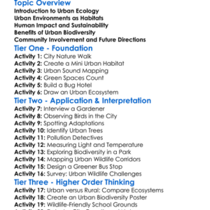 Urban Ecology Worksheet Activity Booklet