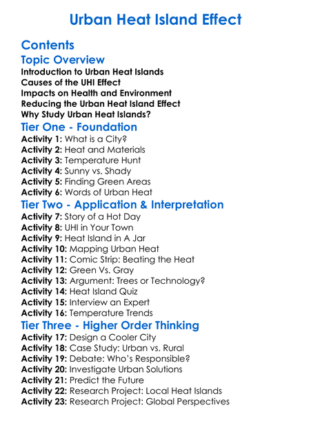 Urban Heat Island Effect Worksheet Activity Booklet