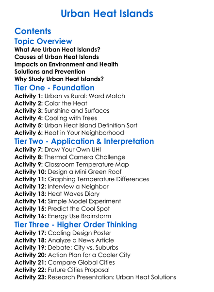 Urban Heat Islands Worksheet Activity Booklet