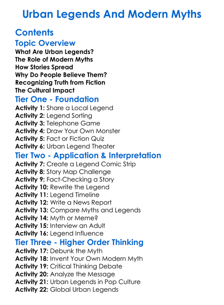 Urban Legends And Modern Myths Worksheet Activity Booklet