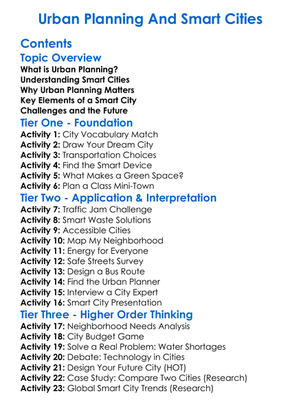 Urban Planning And Smart Cities Worksheet Activity Booklet