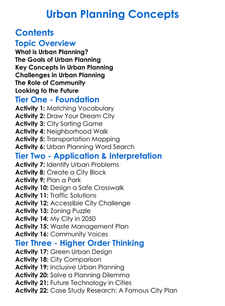 Urban Planning Concepts Worksheet Activity Booklet